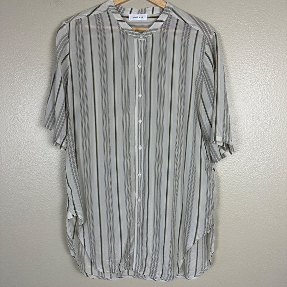 Anine Bing Women’s Large Silk Top Pinstripe Minimalist Quiet Luxury Blouse Cream - Picture 3 of 6